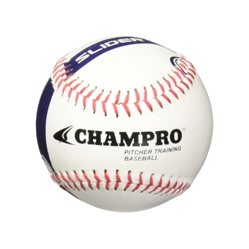 Champro pitcher training baseball with red stitching and blue markings