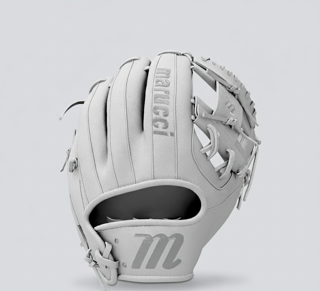 Marucci custom baseball glove in all-white premium leather showcasing expert craftsmanship