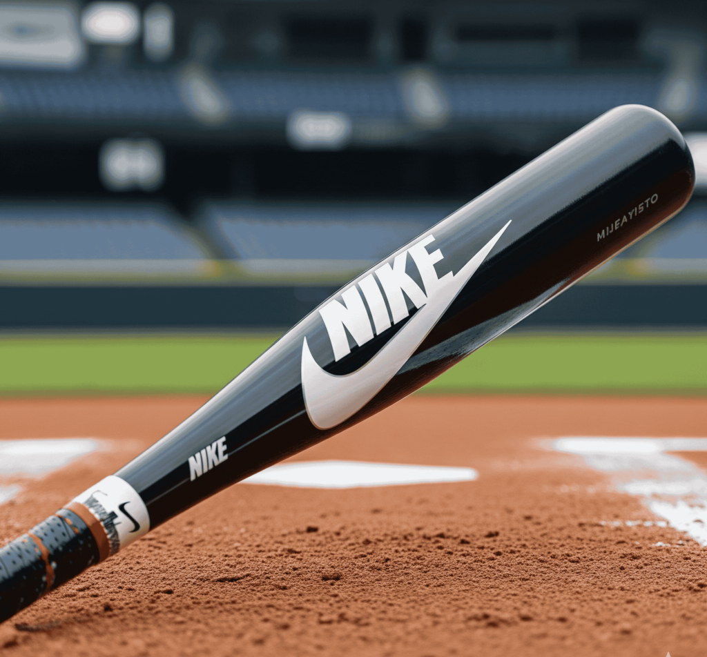 Nike baseball bat on the field, featuring sleek black design and limited-edition performance innovation.