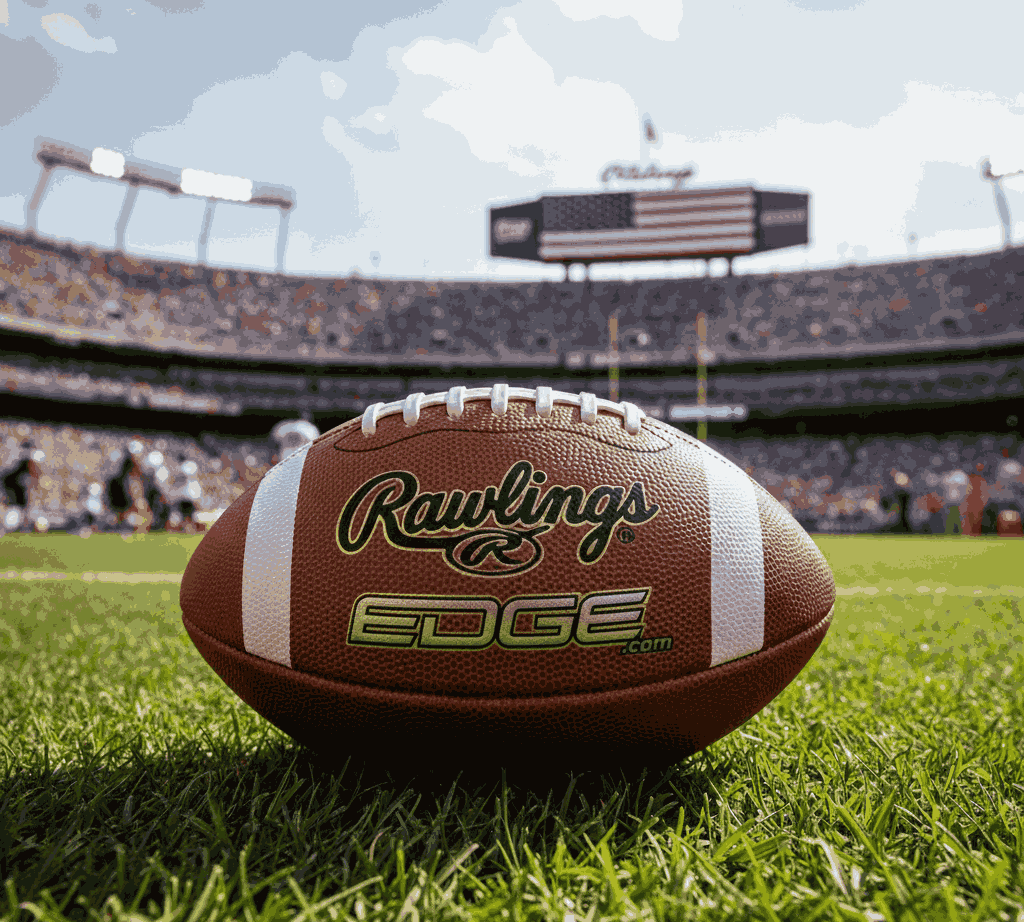 Rawlings EDGE football on grass at a stadium during a game
