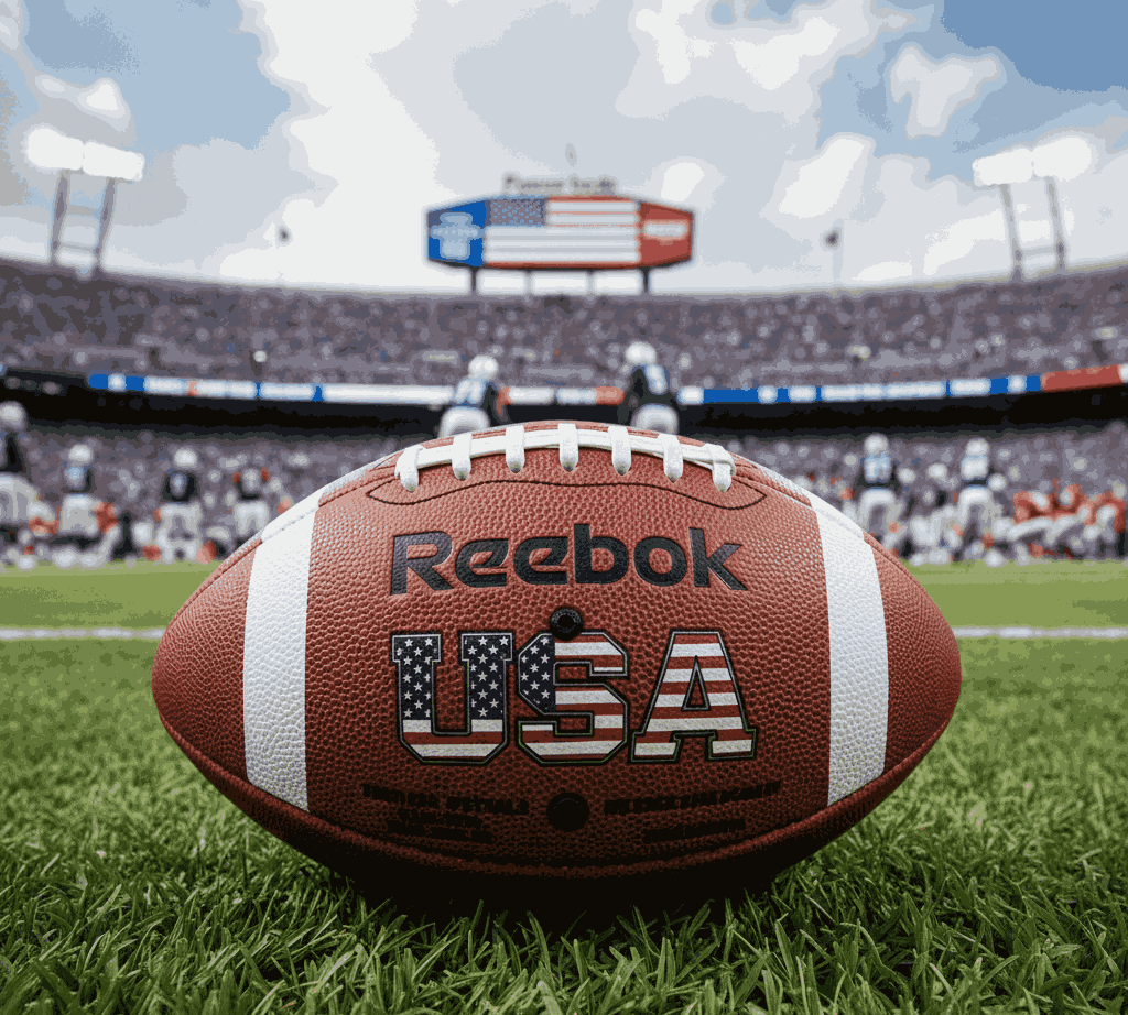 Reebok USA football on field before varsity game in stadium
