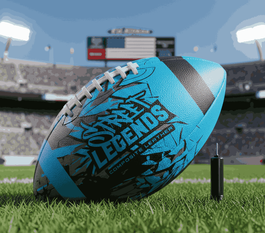 Street Legends graffiti-style blue football on grass field for youth players
