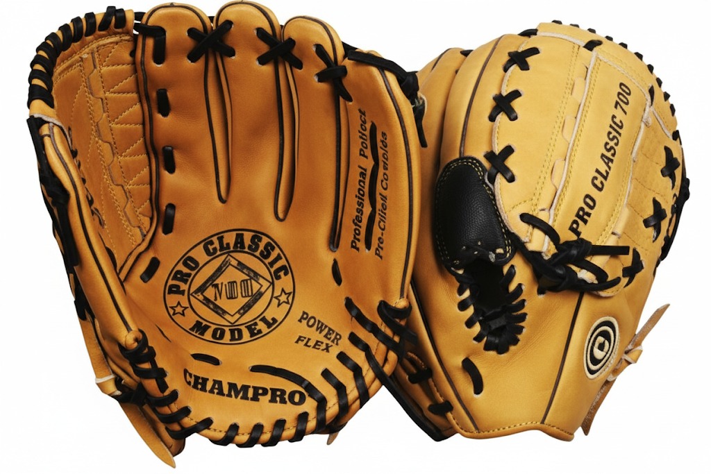 Champro Pro Classic baseball gloves in tan leather with black lacing for youth and team players