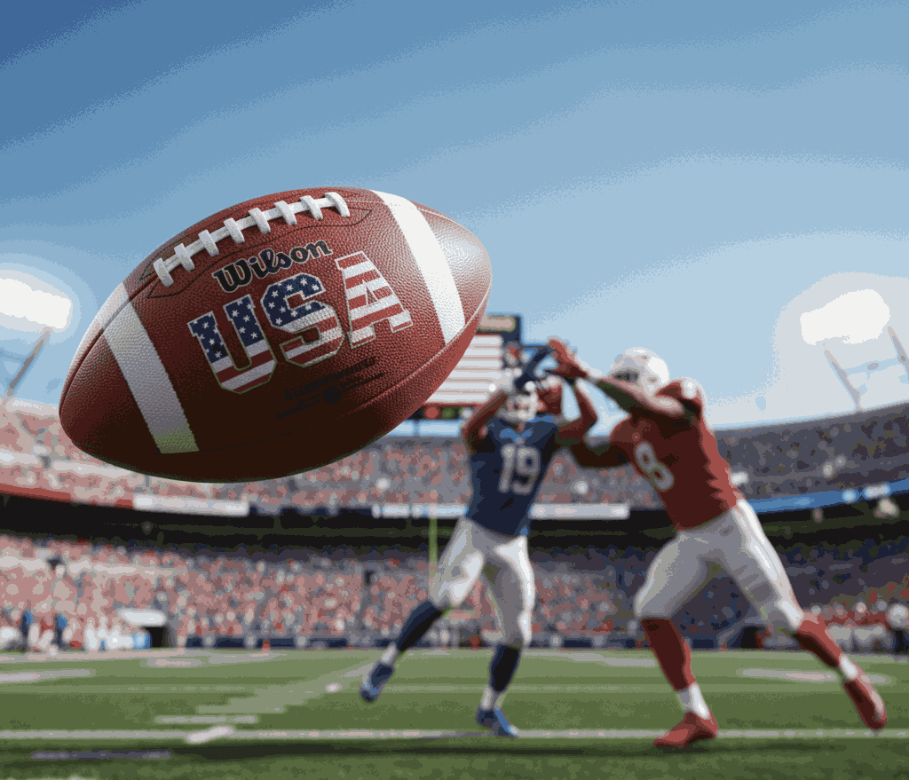 Wilson USA football with premium grip in play during an American football game